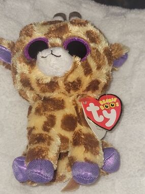 Ty Beanie Boos Giraffe Plush with Purple Glitter Eyes, Ears & Hooves